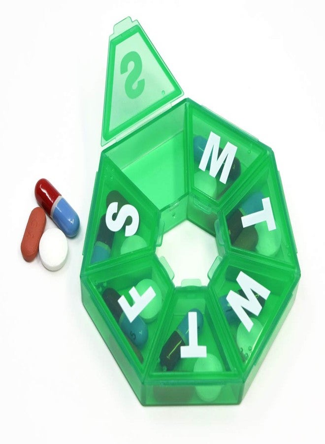 pill thing Pillthing Weekly 7 Sided Pill Organzier 3 pack 1 each of Blue Green Purple. Small Pill Box for Travel with Medical Alert Card - Image 4